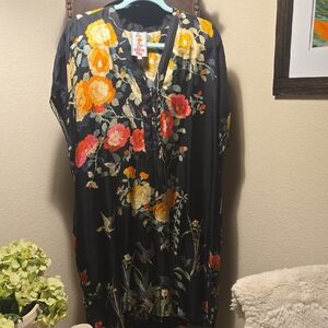 Johnny Was Black Floral Silk Dress